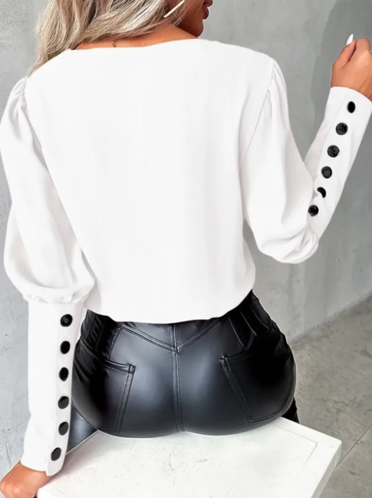 Kvinnors Avslappnad Blus V-ringning Bomull Modern Stil-5