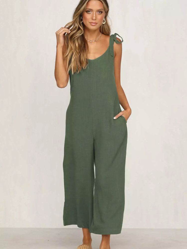 Dam Jumpsuit Luftig Ärmlös Bred Silhuett Lätt Material-1