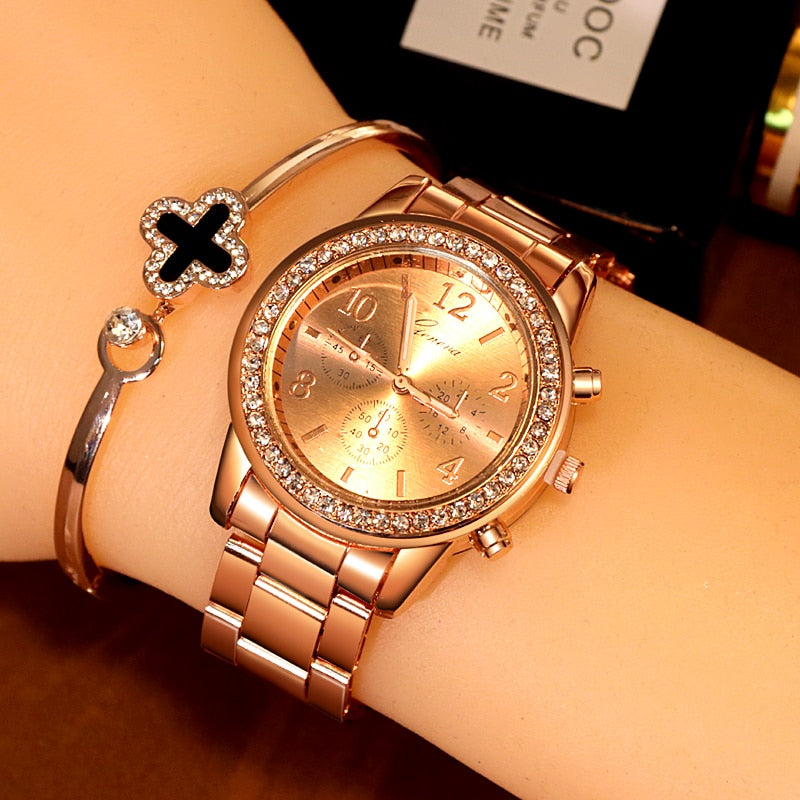 Damers Eleganta Klocka med Strass
