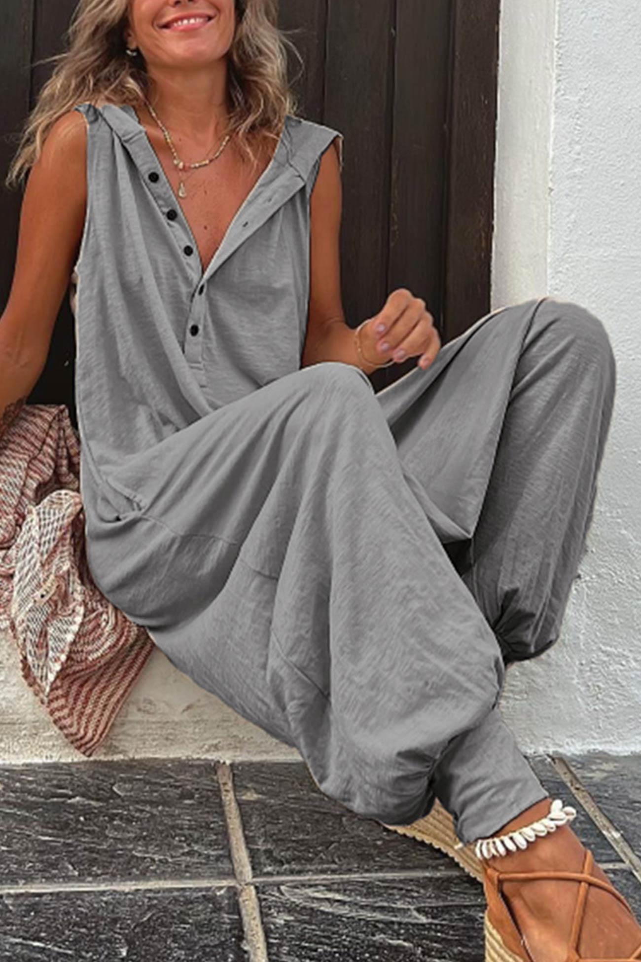 Dam Jumpsuit Casual med Huva i Bomull-6