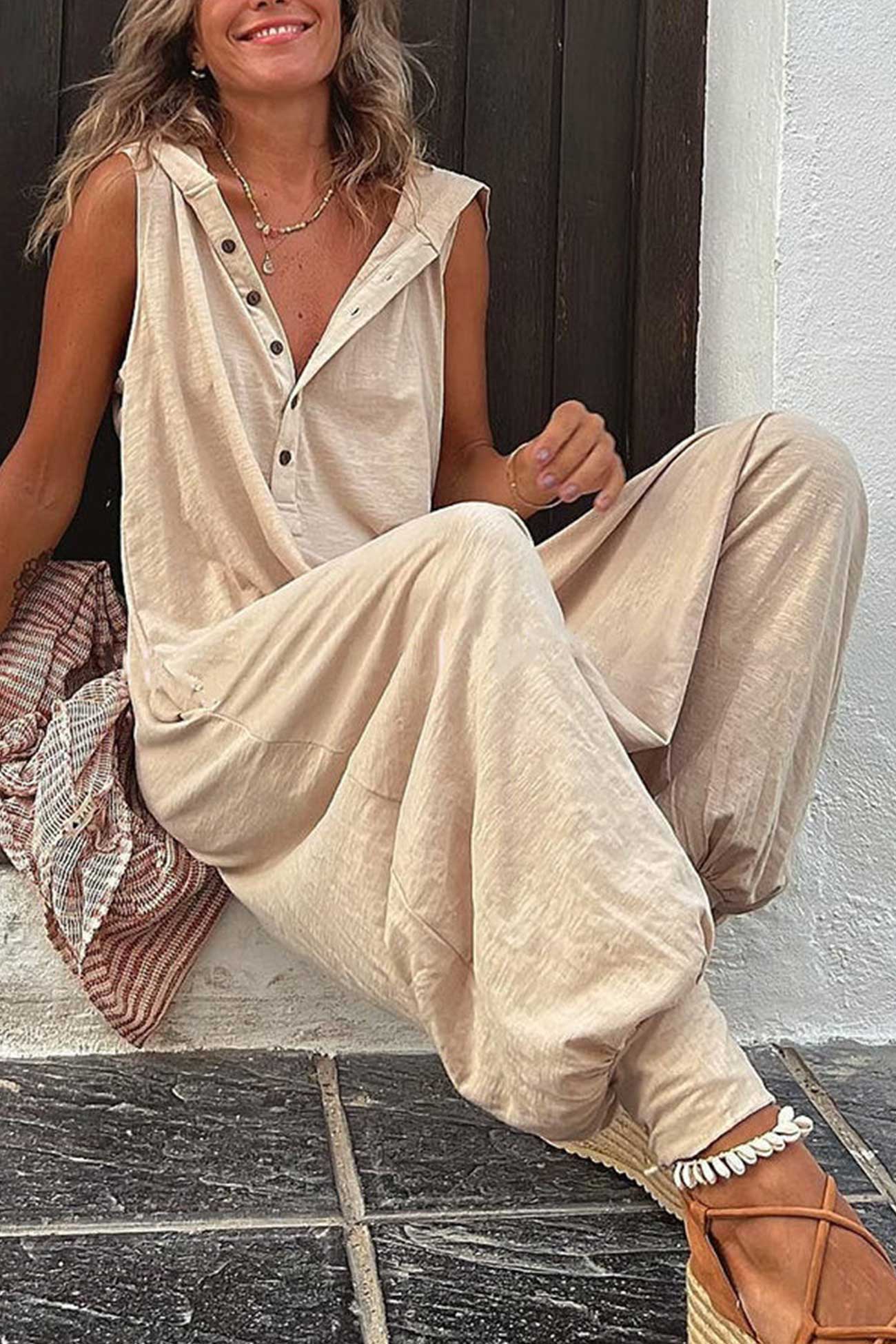 Dam Jumpsuit Casual med Huva i Bomull-2