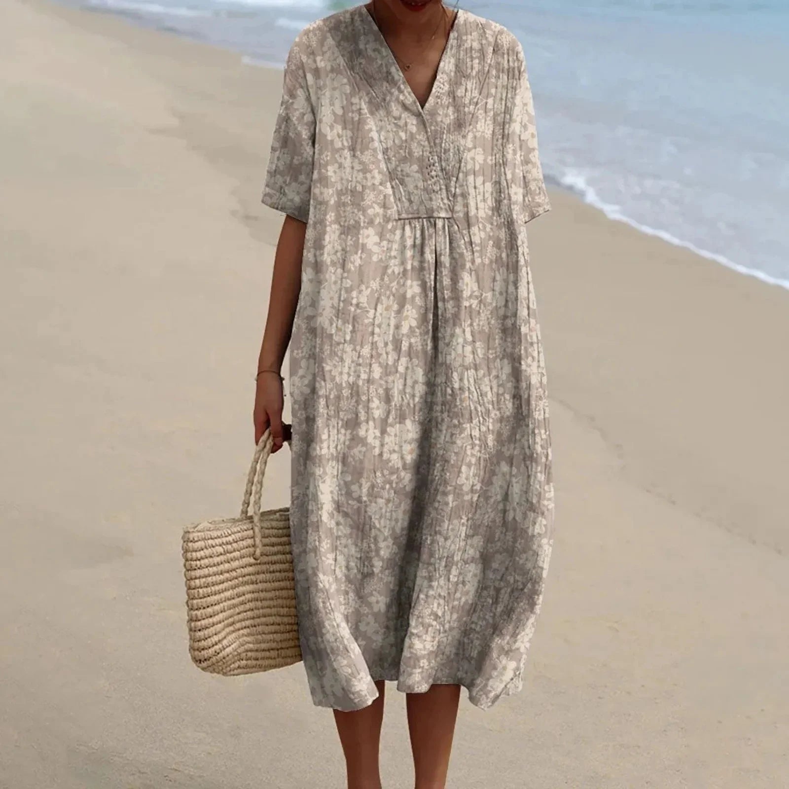 Skjortklänning Dam Kort Ärmar Blommönster Plus Size Hållbart Material 20