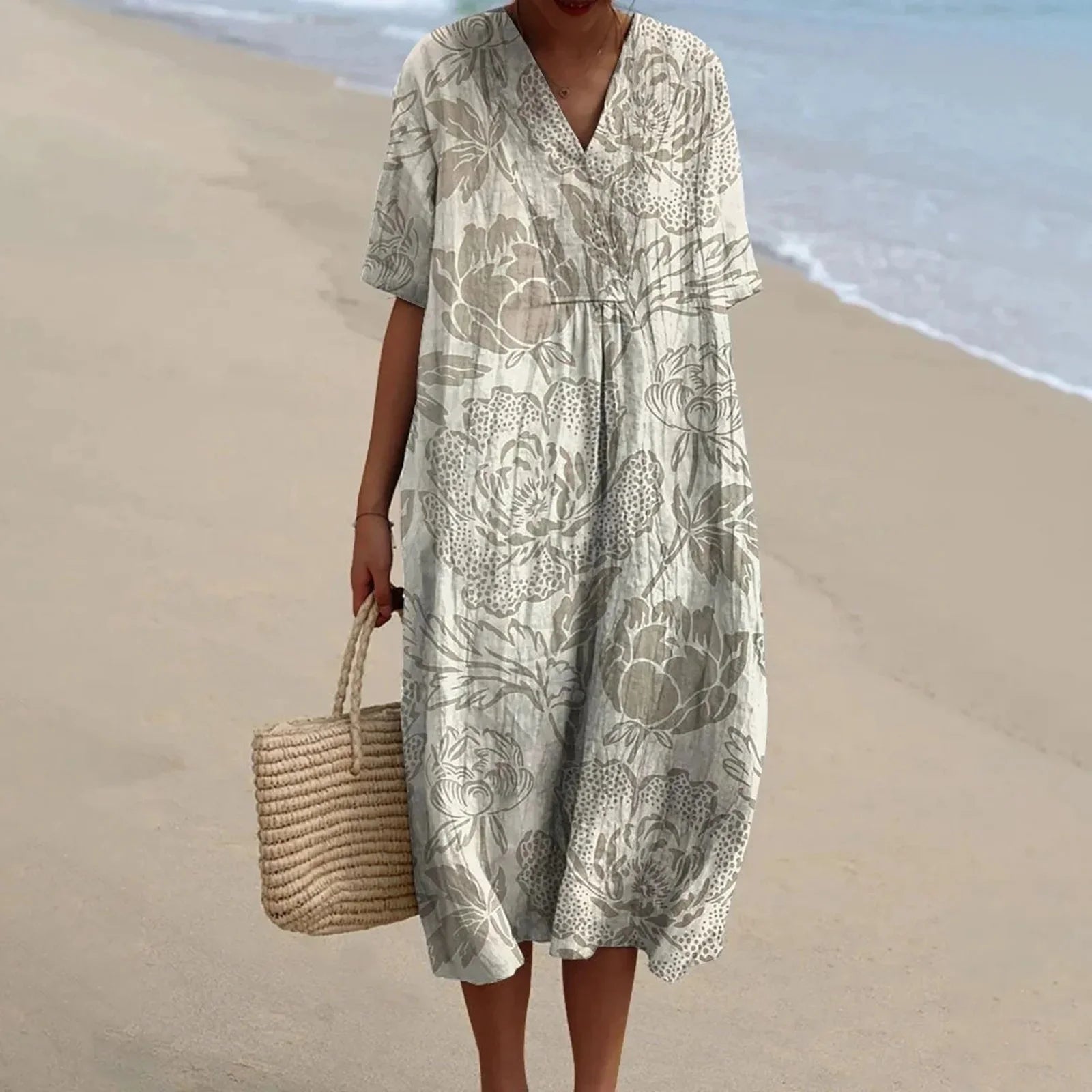 Skjortklänning Dam Kort Ärmar Blommönster Plus Size Hållbart Material 21