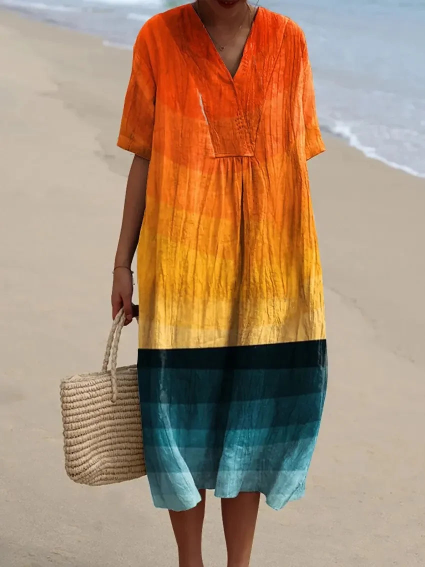 Skjortklänning Dam Randig Färgblock Ankel-längd Kort Ärmar Polyester 11