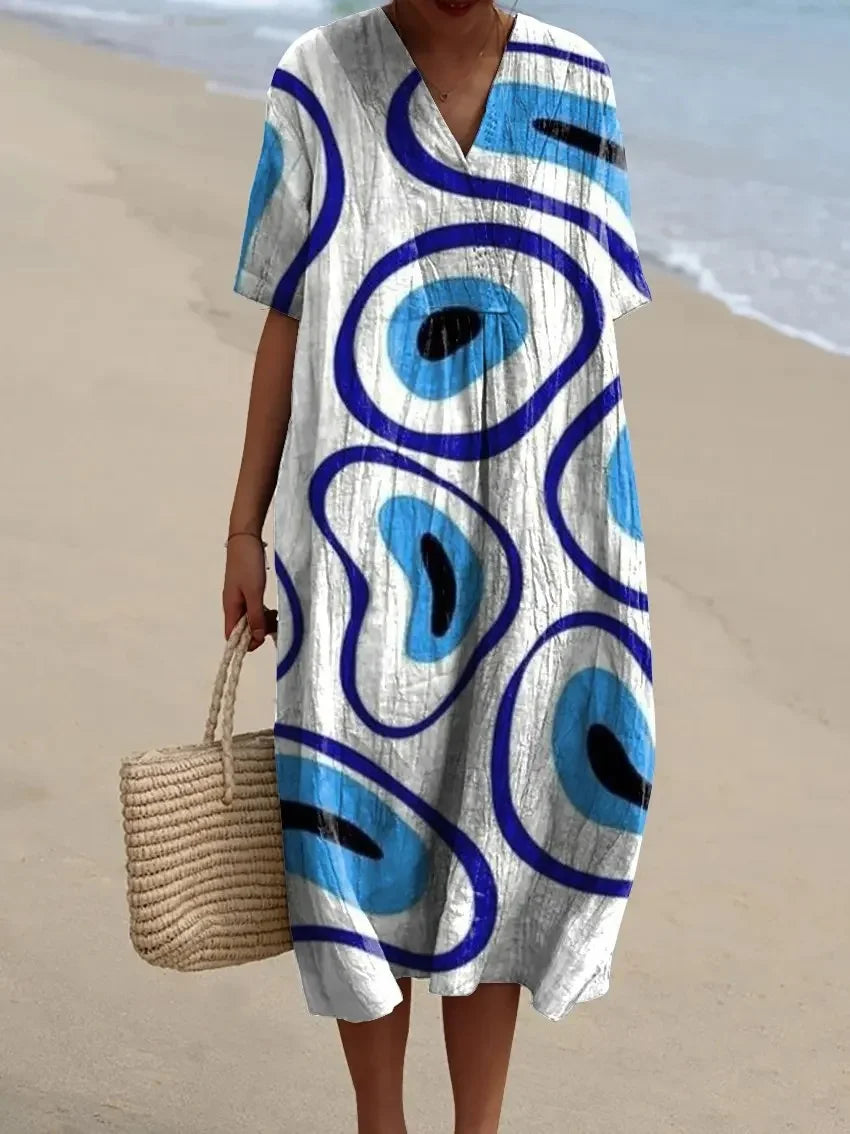 Skjortklänning Dam Randig Färgblock Ankel-längd Kort Ärmar Polyester 13