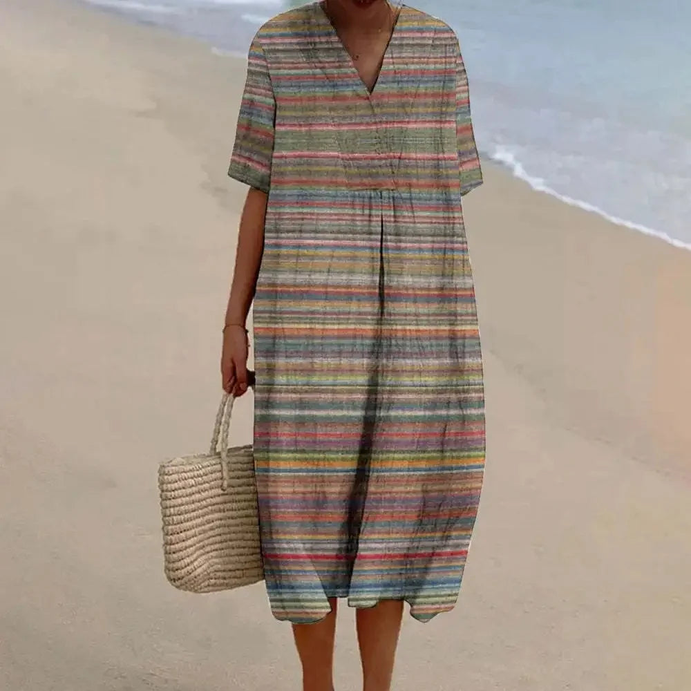 Skjortklänning Dam Randig Färgblock Ankel-längd Kort Ärmar Polyester 15