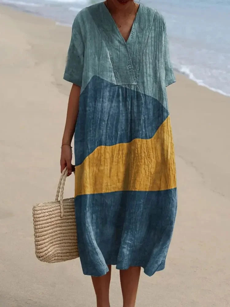 Skjortklänning Dam Randig Färgblock Ankel-längd Kort Ärmar Polyester 5