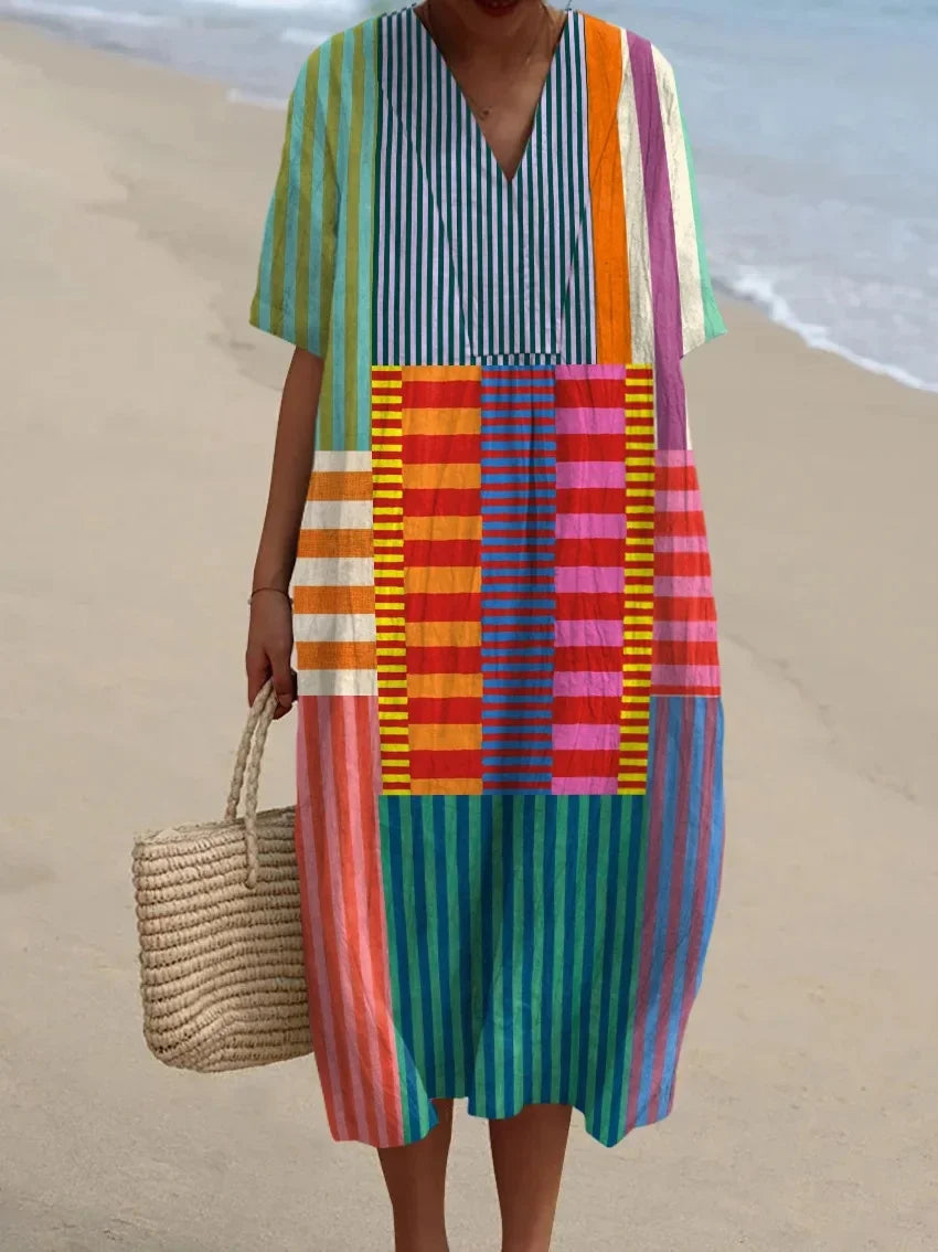 Skjortklänning Dam Randig Färgblock Ankel-längd Kort Ärmar Polyester 9
