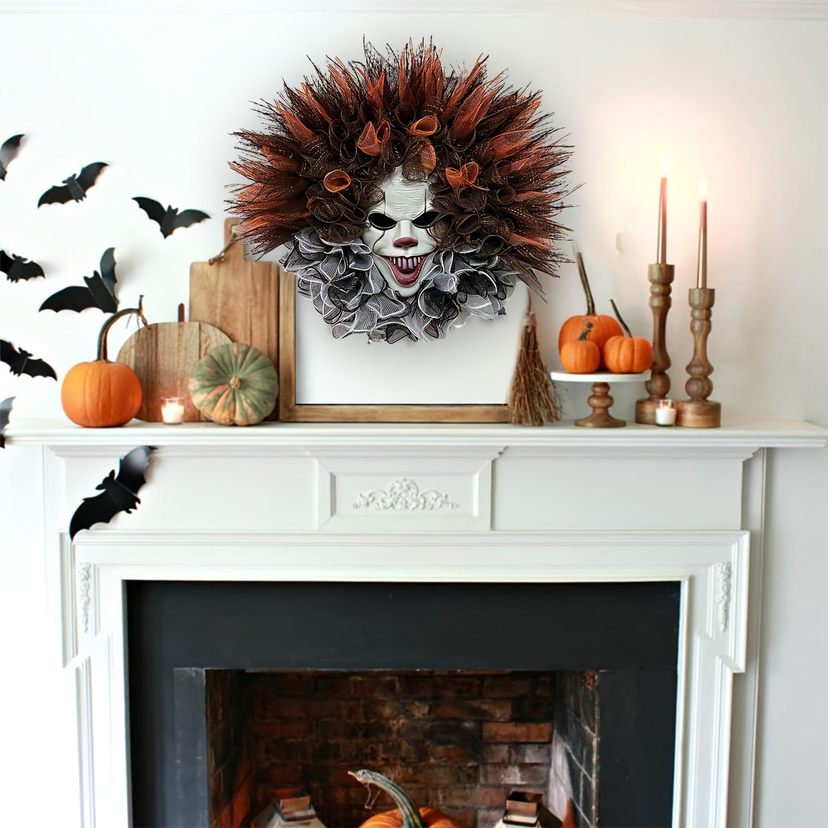 Skrämmande Clownkrans Halloween Dekoration för Dörraffär och Spökhus 1