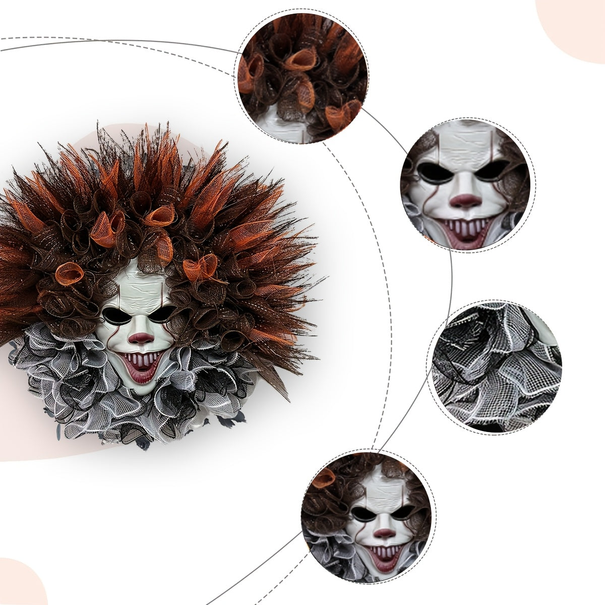 Skrämmande Clownkrans Halloween Dekoration för Dörraffär och Spökhus 3