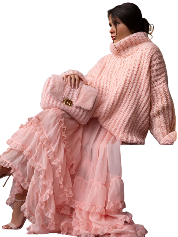 Stickad Dam Tröja Lång Ärmar Mjuk Polyester 0