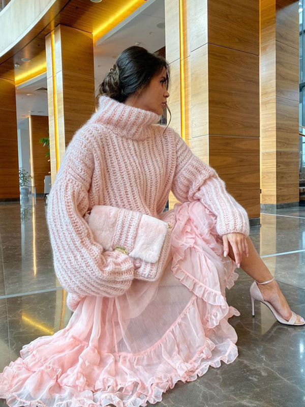 Stickad Dam Tröja Lång Ärmar Mjuk Polyester 4