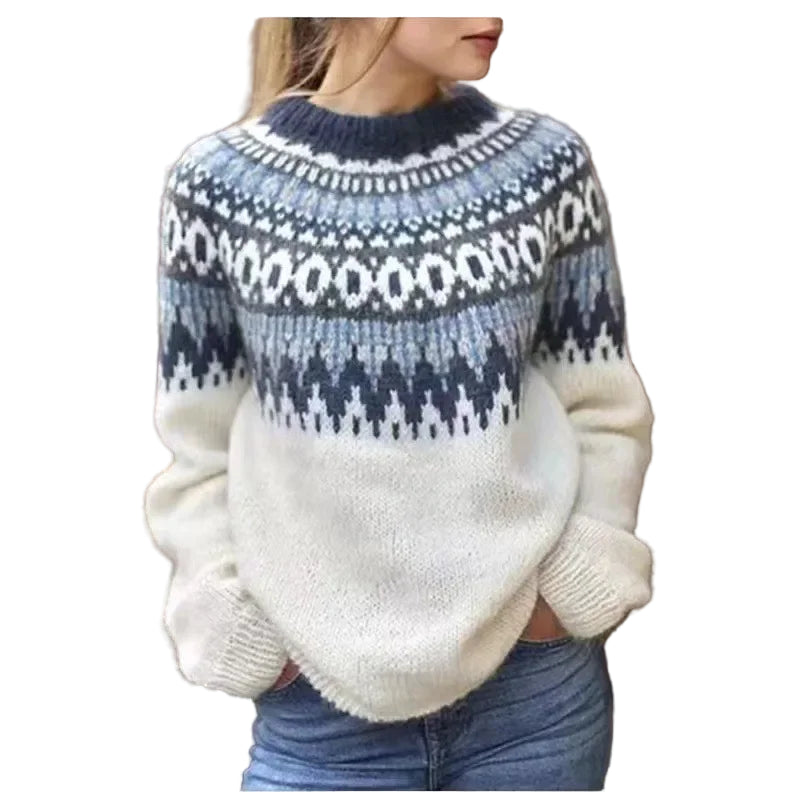 Stickad Dam Tröja Rund Hals Färgglad Pullover 0