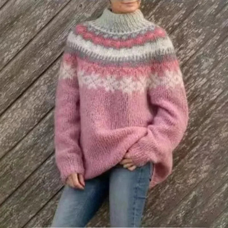 Stickad Dam Tröja Rund Hals Färgglad Pullover 10
