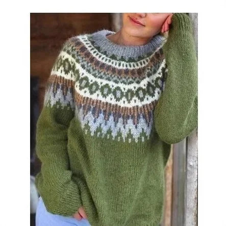 Stickad Dam Tröja Rund Hals Färgglad Pullover 11