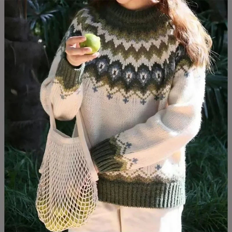 Stickad Dam Tröja Rund Hals Färgglad Pullover 3