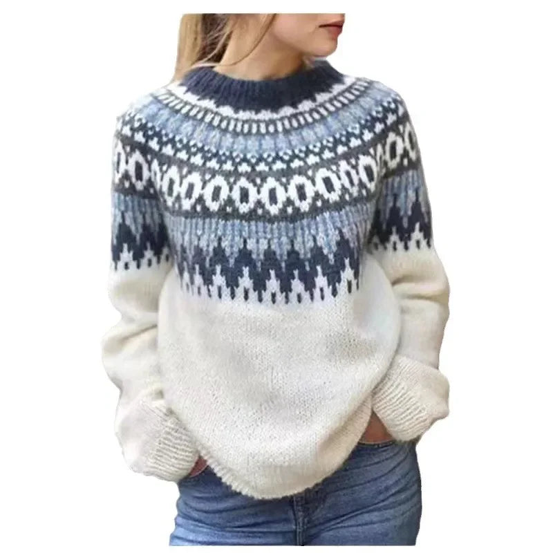 Stickad Dam Tröja Rund Hals Färgglad Pullover 4