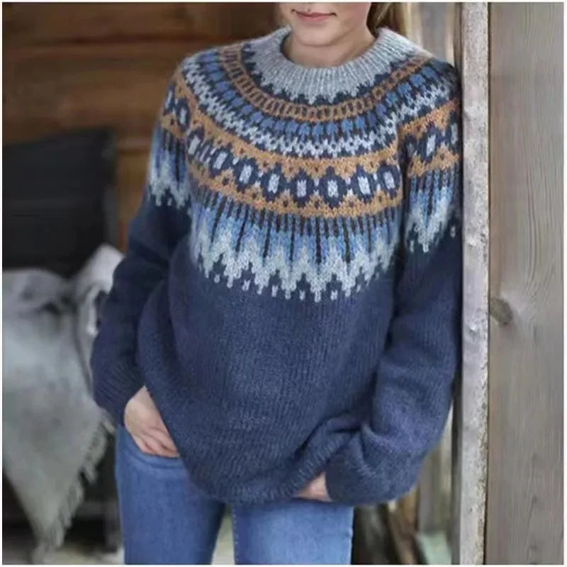 Stickad Dam Tröja Rund Hals Färgglad Pullover 5