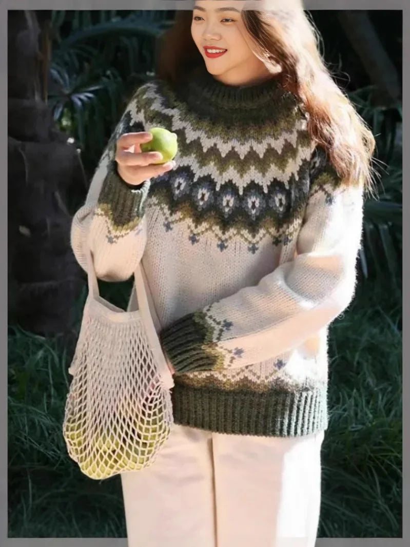 Stickad Dam Tröja Rund Hals Färgglad Pullover 6
