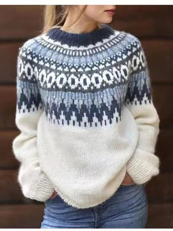 Stickad Dam Tröja Rund Hals Färgglad Pullover 7