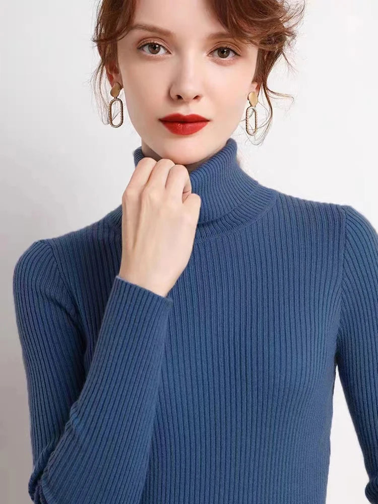 Stickad Dam Tröja Turtleneck Mönstrad Långärmad 2