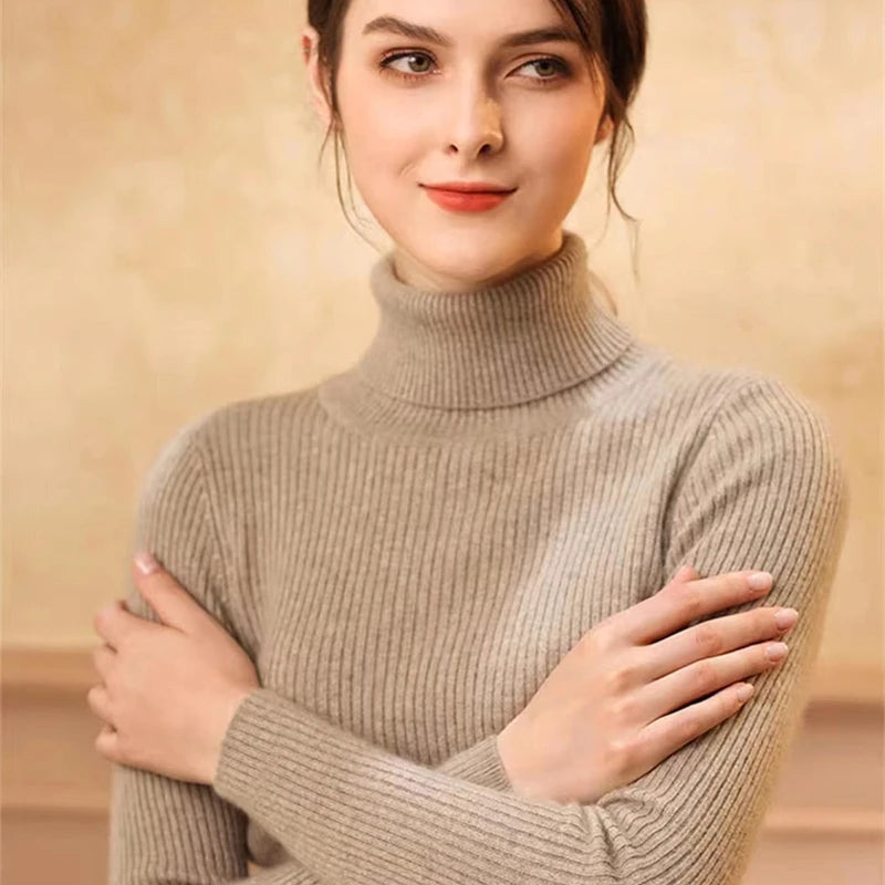 Stickad Dam Tröja Turtleneck Mönstrad Långärmad 5