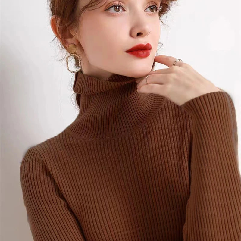 Stickad Dam Tröja Turtleneck Mönstrad Långärmad 7