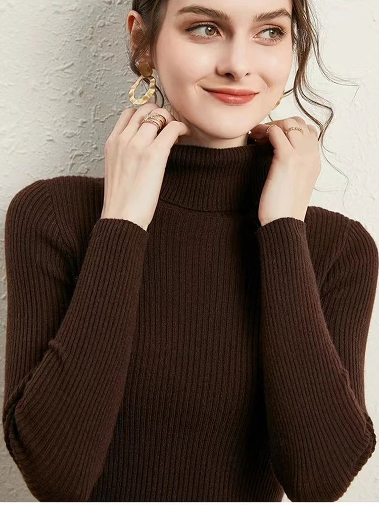 Stickad Dam Tröja Turtleneck Mönstrad Långärmad 8