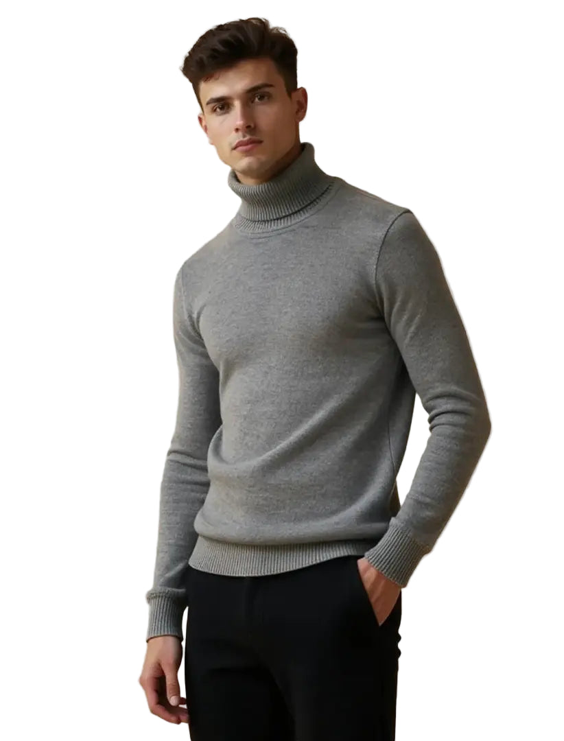 Stickad Herrer Tröja Turtleneck Klassisk Design 1