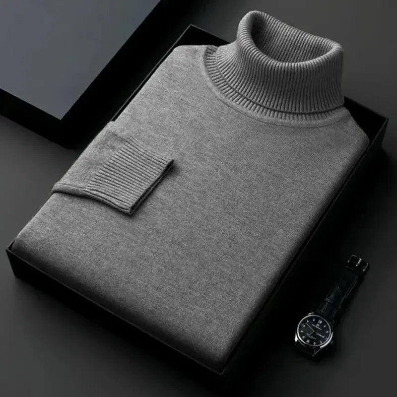 Stickad Herrer Tröja Turtleneck Klassisk Design 4