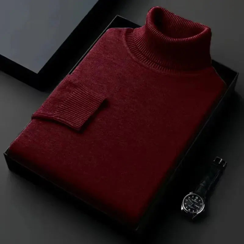 Stickad Herrer Tröja Turtleneck Klassisk Design 6