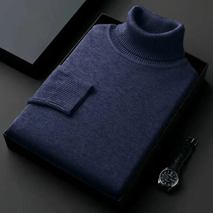 Stickad Herrer Tröja Turtleneck Klassisk Design 8