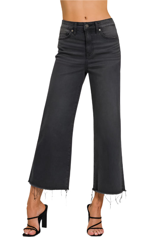 Svart Cropped Jeans med Hög Midja 0