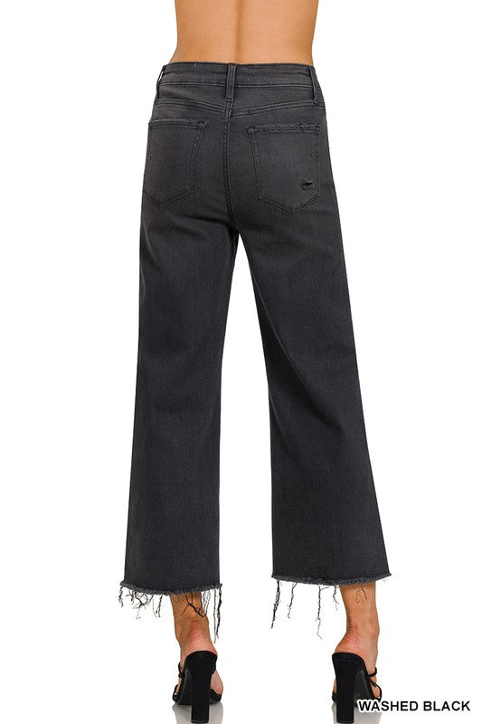 Svart Cropped Jeans med Hög Midja 2