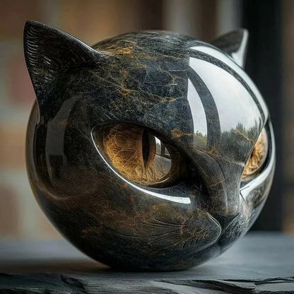 Svart Katthuvud Skulptur Modern Design 1