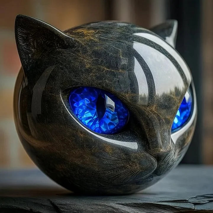 Svart Katthuvud Skulptur Modern Design 3