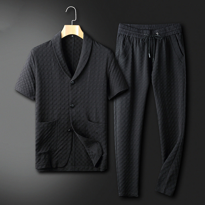 Herr Tvådelad Dräkt Modern Geometrisk Polyester 1