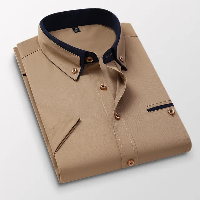 Herrskjorta Kort Ärmar Klassisk Bomull Polyester 5