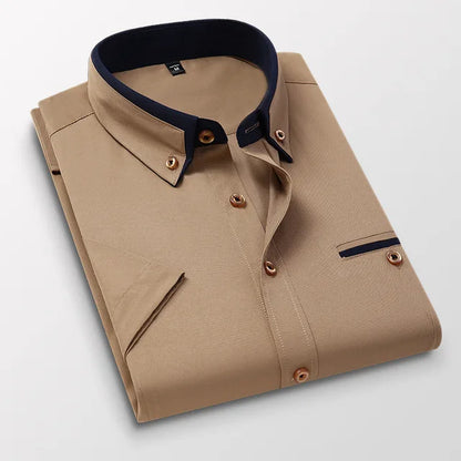 Herrskjorta Kort Ärmar Klassisk Bomull Polyester 5