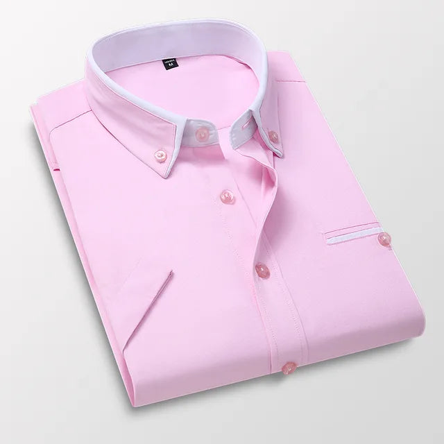 Herrskjorta Kort Ärmar Klassisk Bomull Polyester 6