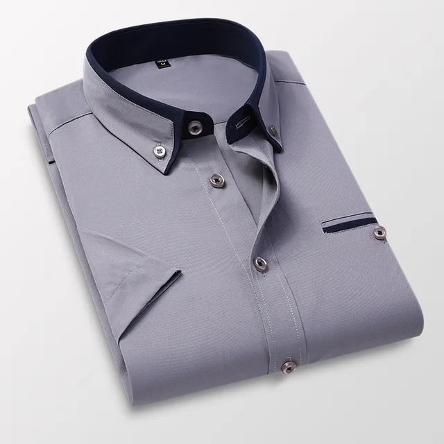 Herrskjorta Kort Ärmar Klassisk Bomull Polyester 4