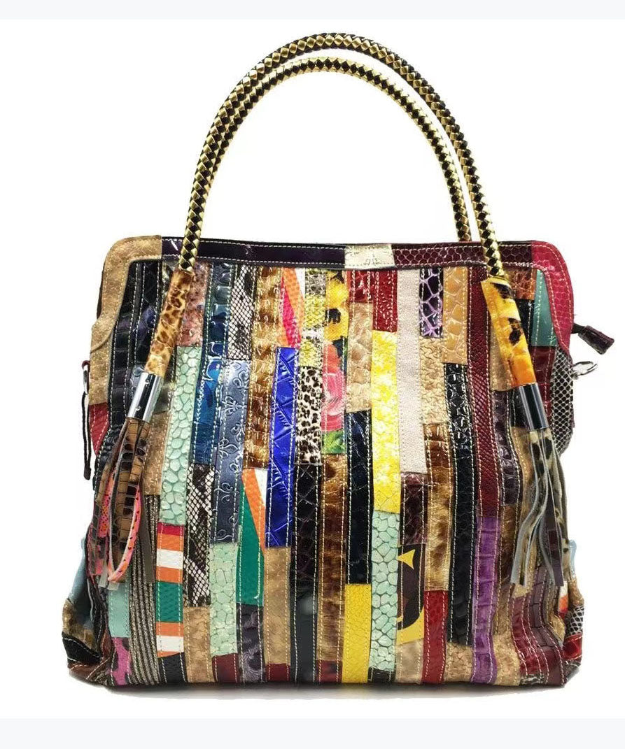 Tote Handväska med Snake Striped Patchwork 0