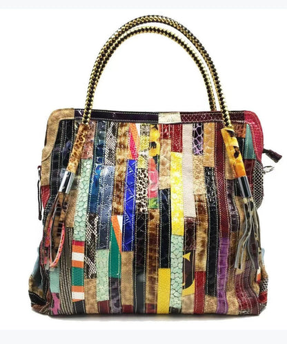 Tote Handväska med Snake Striped Patchwork 0