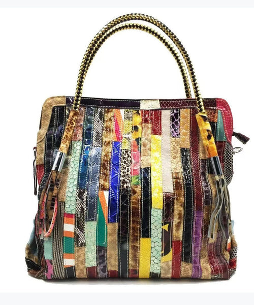 Tote Handväska med Snake Striped Patchwork 0