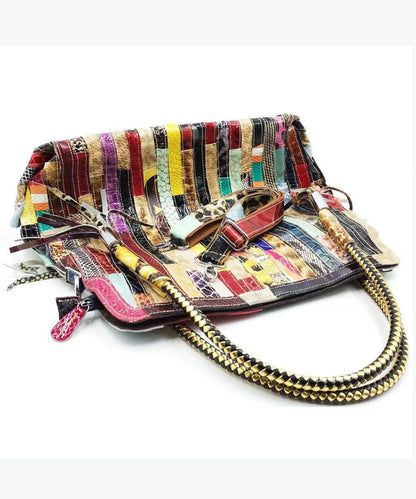 Tote Handväska med Snake Striped Patchwork 3