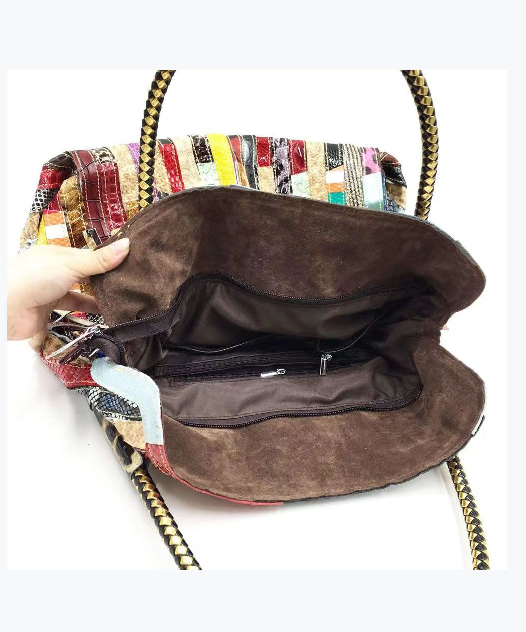 Tote Handväska med Snake Striped Patchwork 4