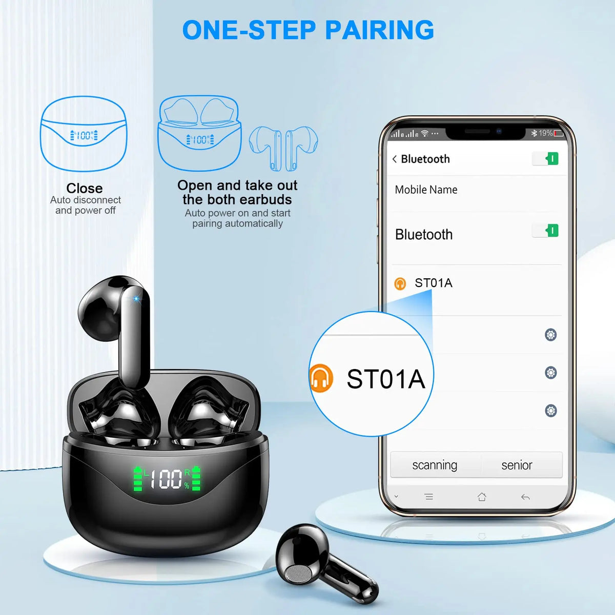 Trådlösa Hörlurar In Ear med Brusreducering och LED-Display 5
