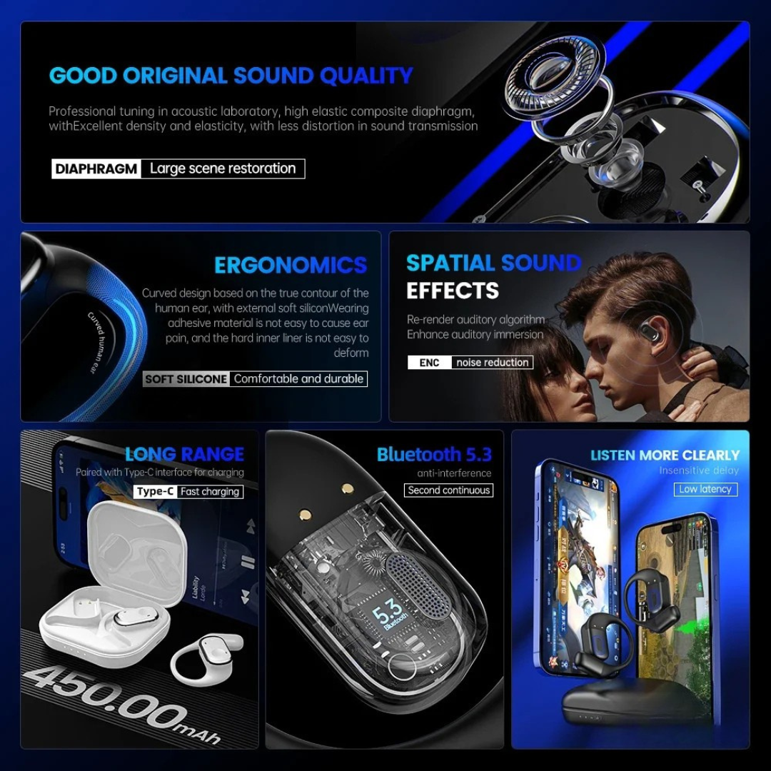 Trådlösa Hörlurar för Sport med Öppen Design och Högupplöst Ljud