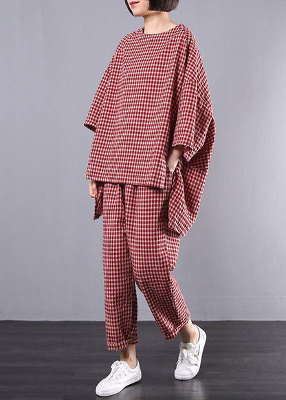 Tvådelat Set Dam Rutig Blus och Byxor Plus Size Komfortabel Design 3