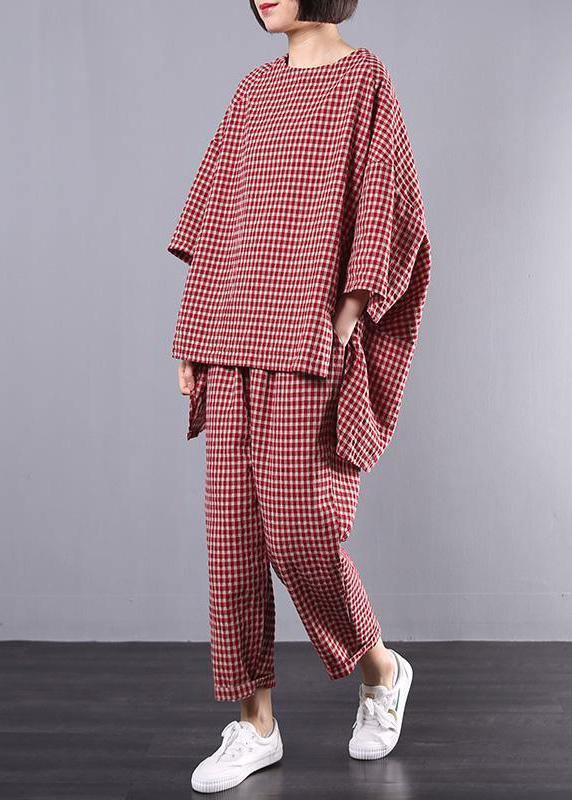 Tvådelat Set Dam Rutig Blus och Byxor Plus Size Komfortabel Design 3